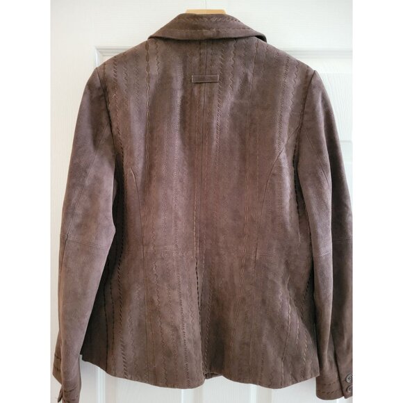 Vintage Womens Brown Suede Leather Jacket size Medium full zip Y2k Boho - Picture 8 of 13